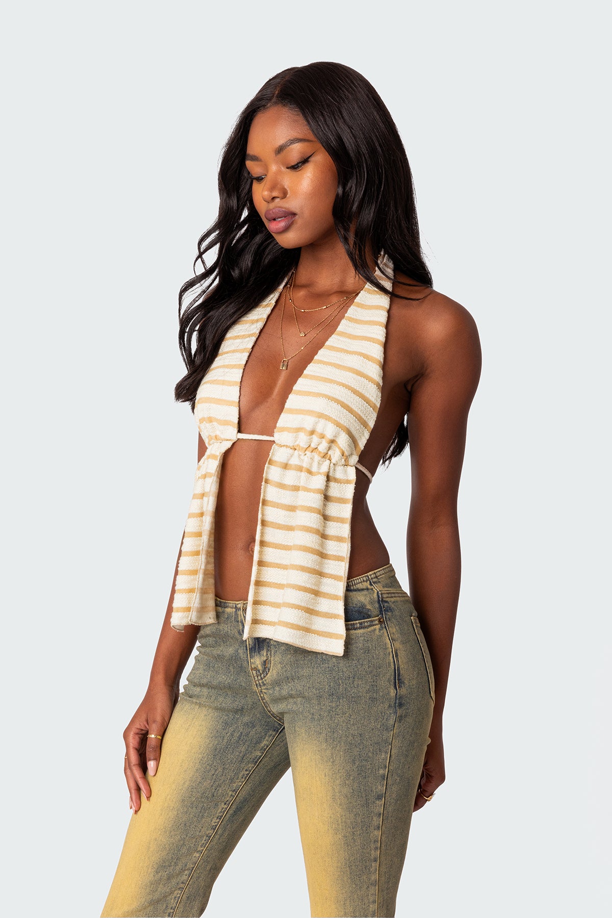 Textured Open Back Halter Top