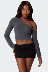 Frannie One Shoulder Fuzzy Knit Top