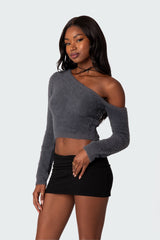 Frannie One Shoulder Fuzzy Knit Top