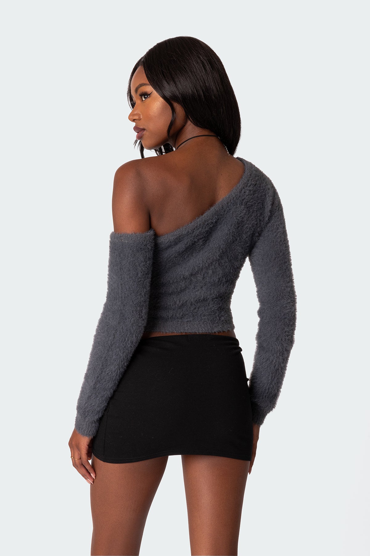 Frannie One Shoulder Fuzzy Knit Top