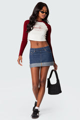 Off Duty Folded Denim Mini Skirt