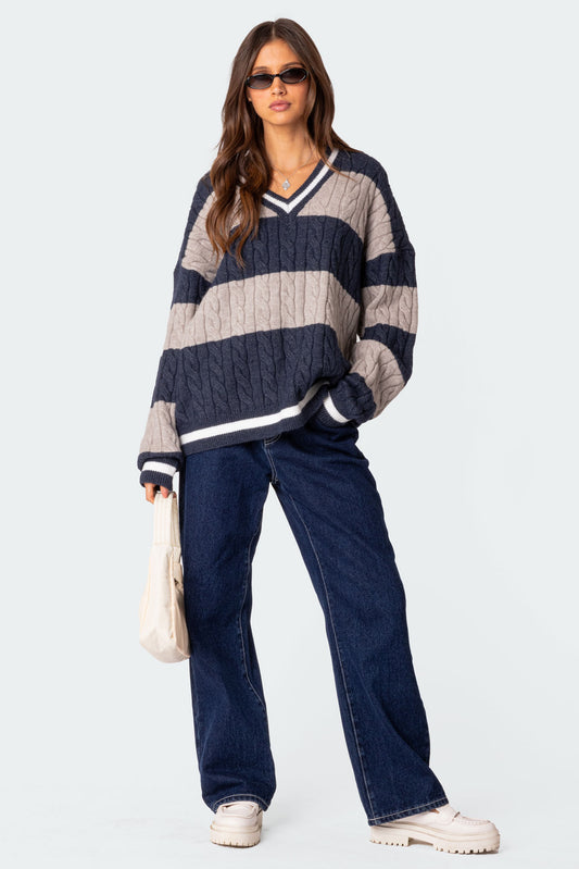 Romie V Neck Cable Knit Sweater