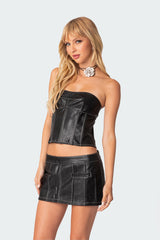 Moss Faux Leather Lace Up Corset