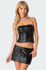 Moss Faux Leather Lace Up Corset