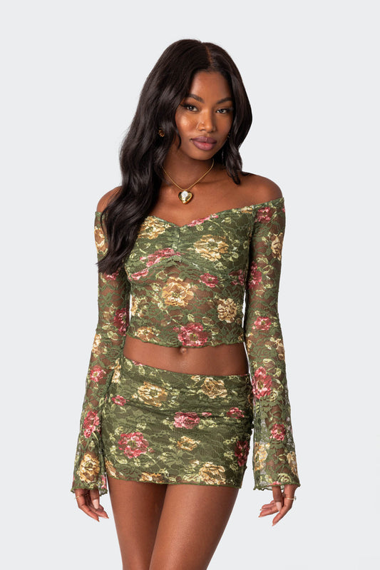 Orchard Printed Sheer Lace Top