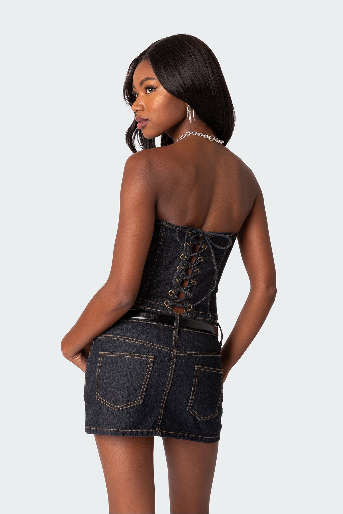 Foster Lace Up Washed Denim Corset