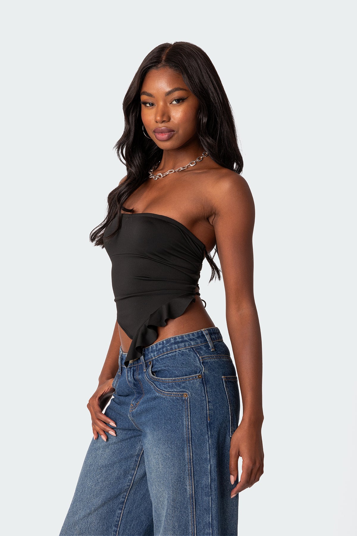 Hayley Lace Up Ruffle Tube Top