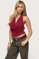 Irina Stud Cowl Neck Halter Top