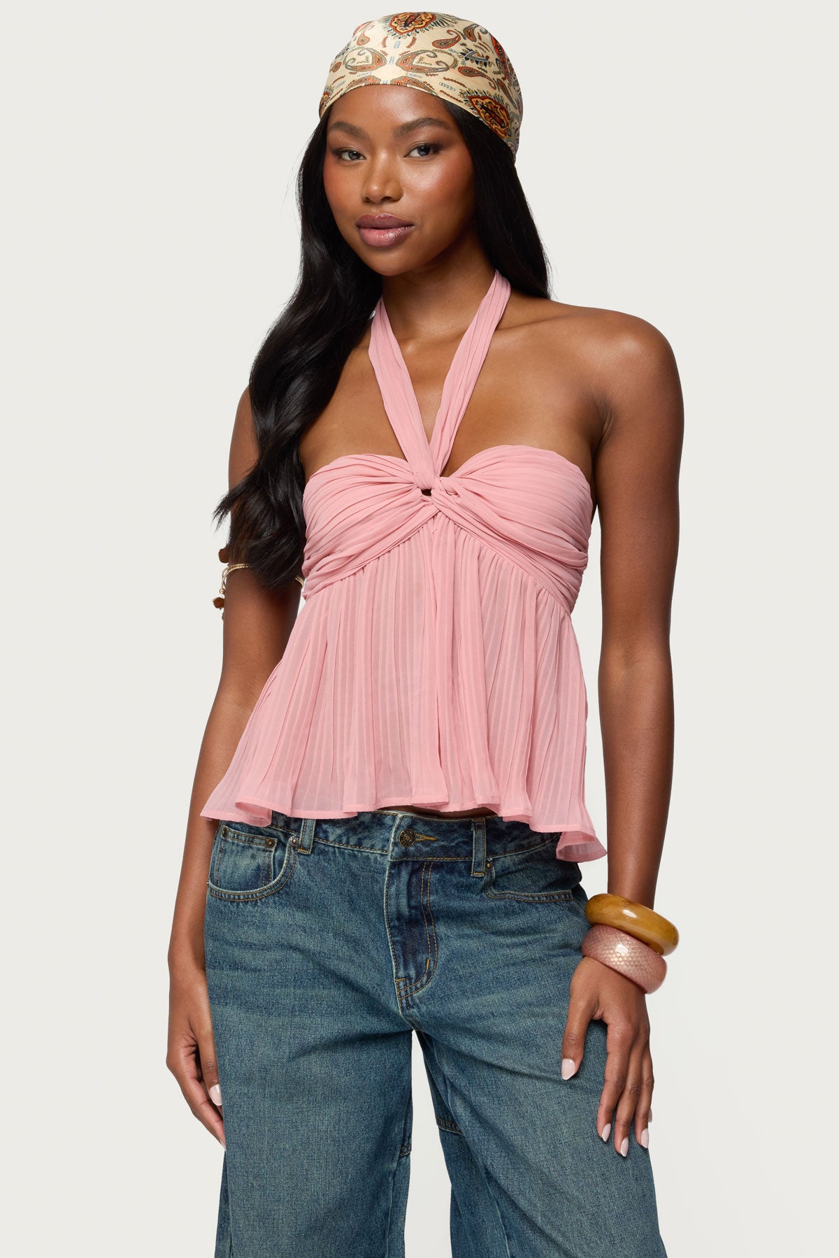 Pleated Chiffon Babydoll Halter Top – edikted Pleated Chiffon Babydoll Halter Top – edikted