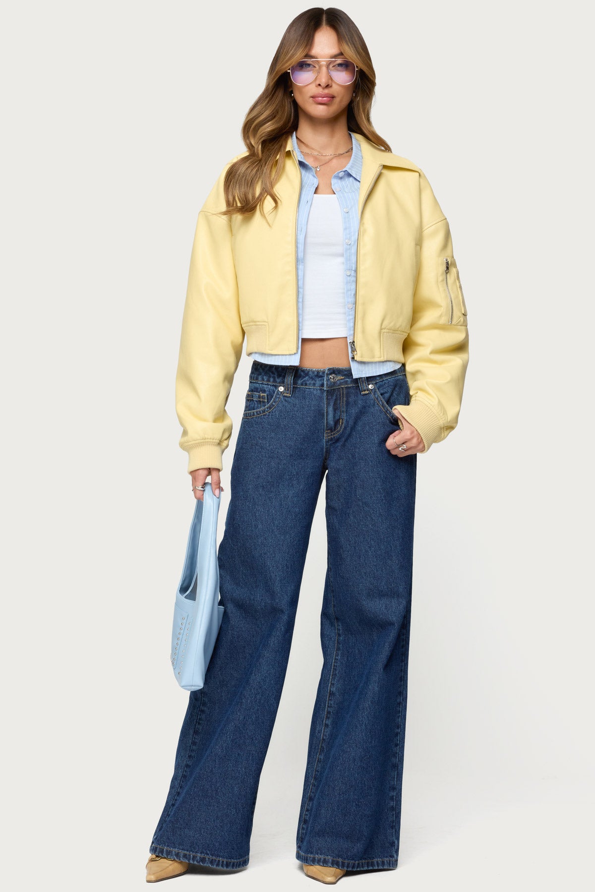 Zayna Cropped Faux Leather Bomber Jacket – edikted