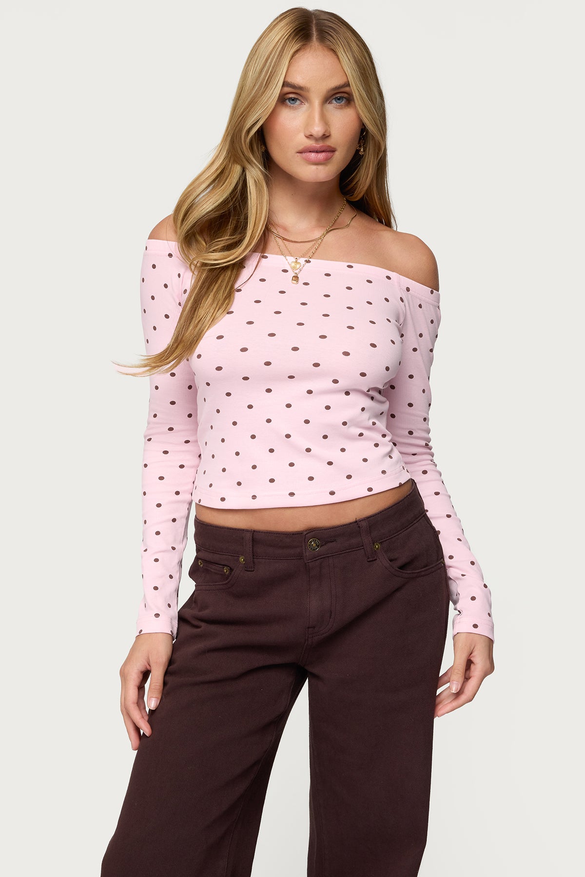 Leandra Off Shoulder Polka Dot Top – edikted