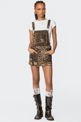 Leopard Denim Overall Mini Dress