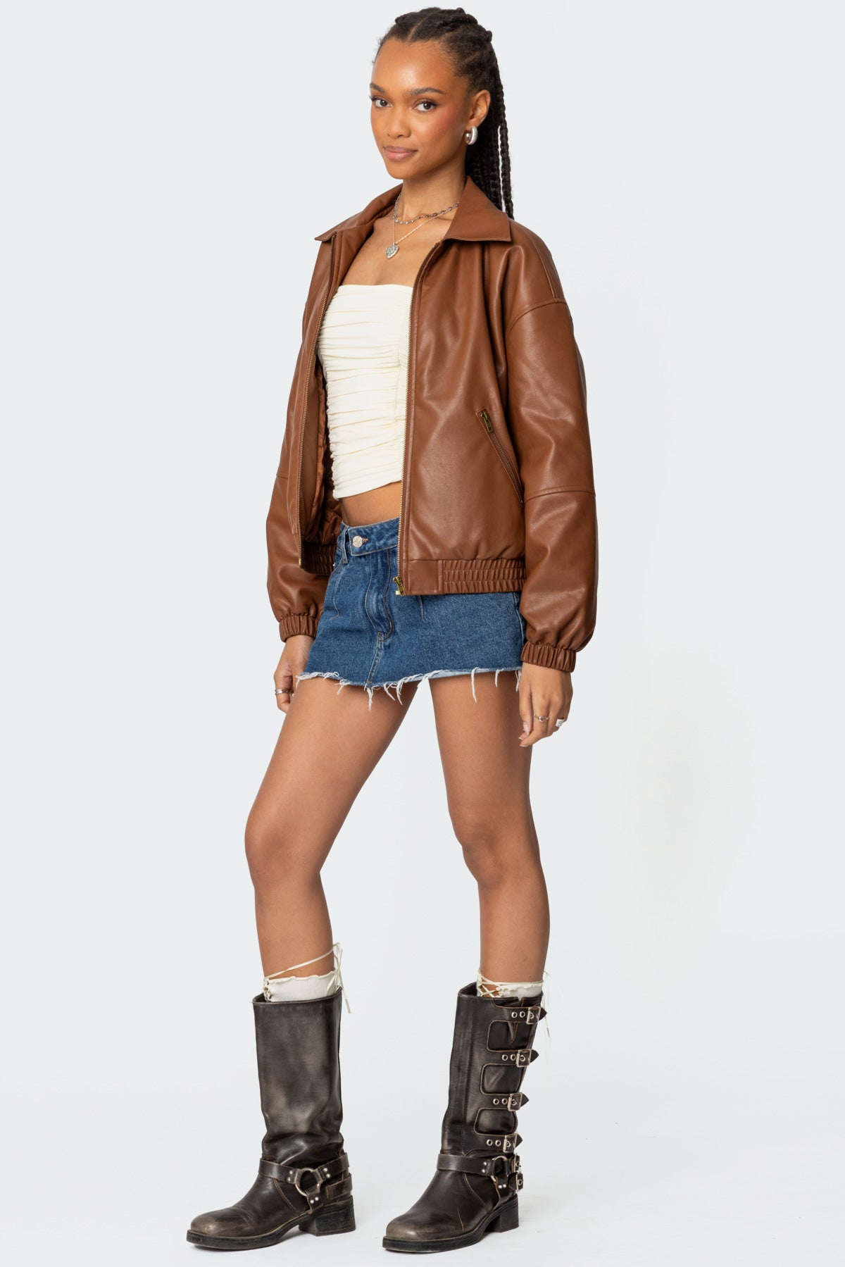 Halley Faux Leather Bomber Jacket