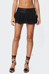 Double Belt Ruffled Chiffon Mini Skort