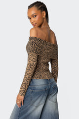 Leopard Printed Fold Over Knit Top