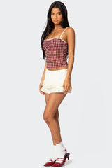 Checkered Mesh Built In Bra Top