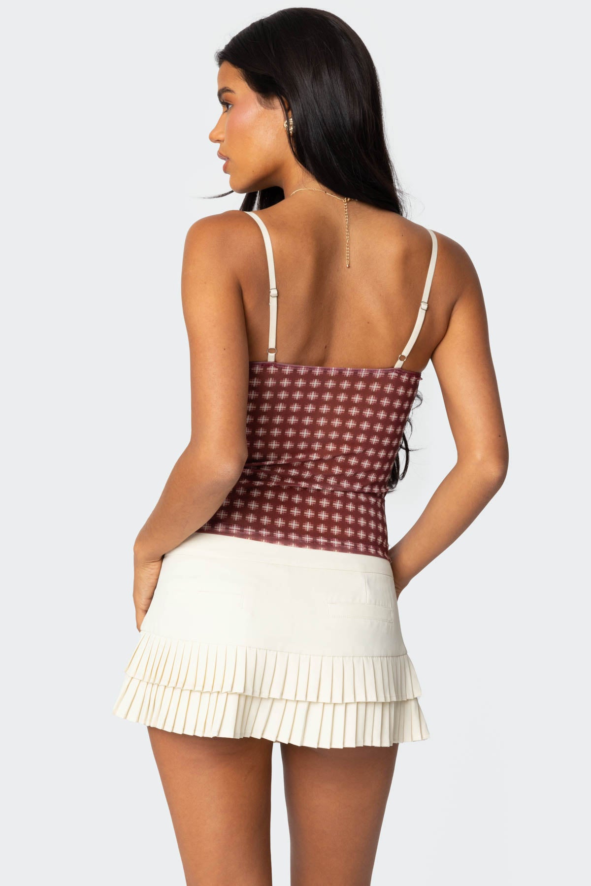 Checkered Mesh Built In Bra Top