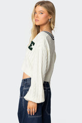 Collegiate Cropped Cable Knit Sweater