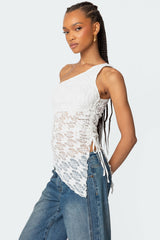 Lacey Sheer Asymmetric Drawstring Top