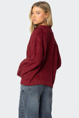 Oversized Quarter Zip Cable Knit Sweater