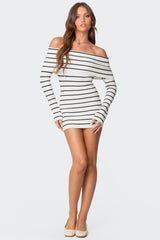 Pam Striped Fold Over Knit Mini Dress