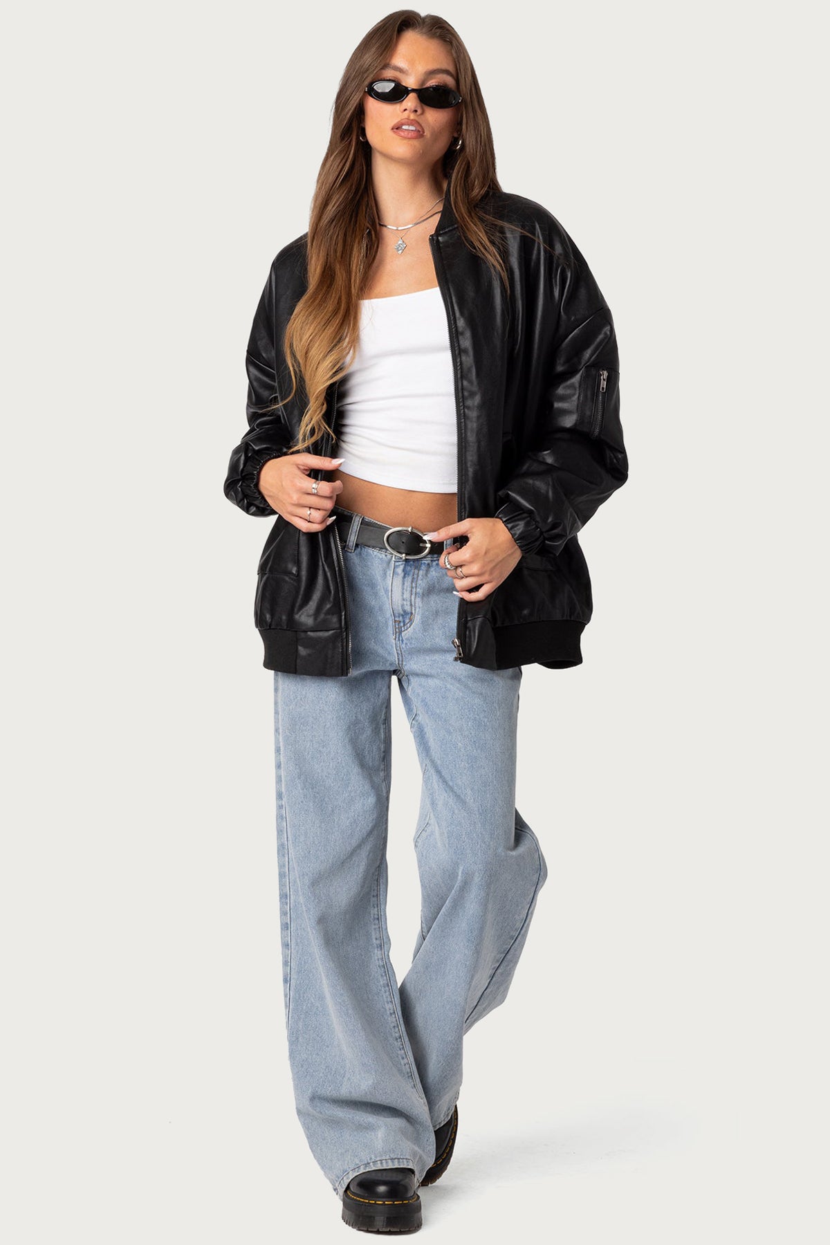 Faux Leather Oversized Bomber Jacket