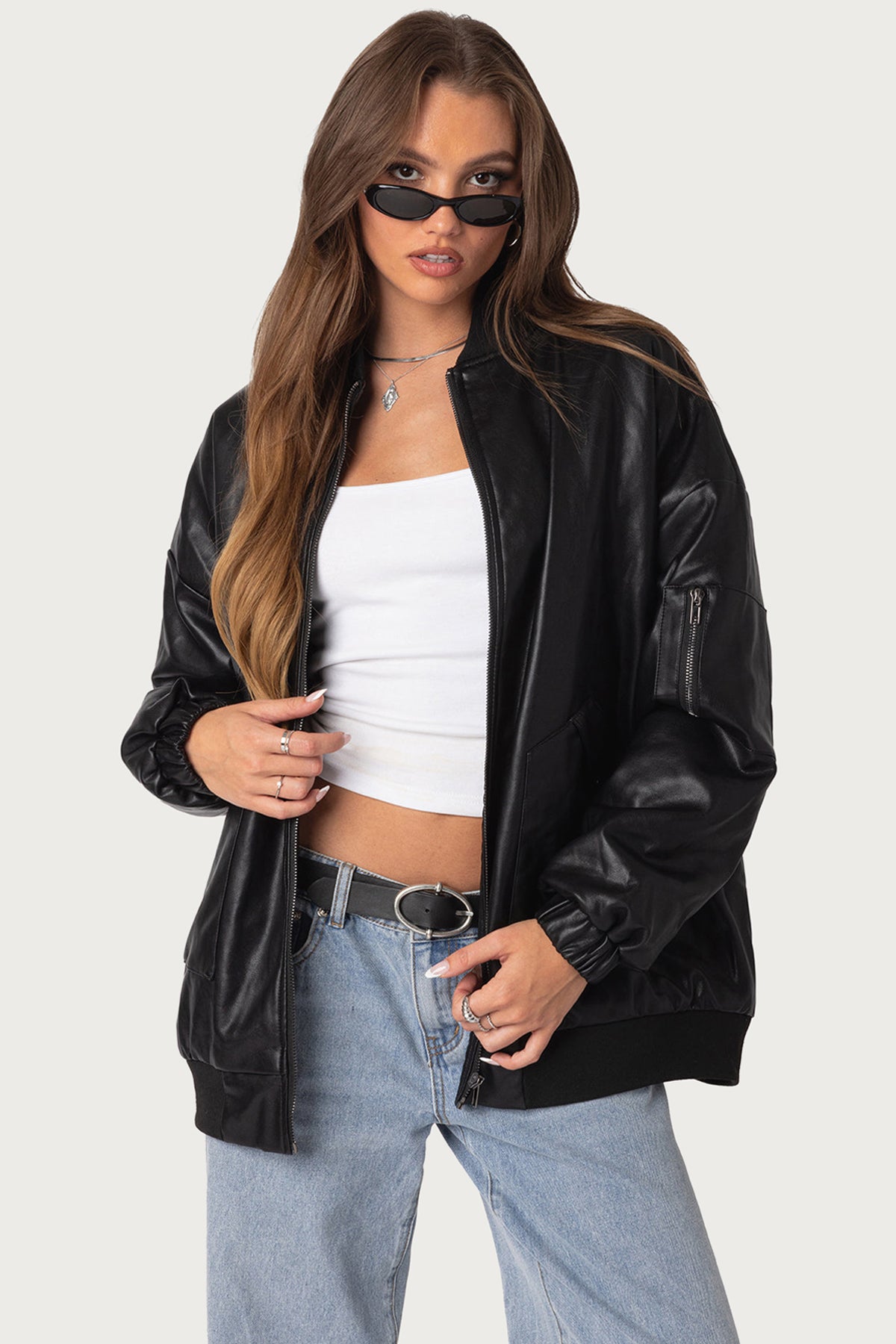 Faux Leather Oversized Bomber Jacket – edikted
