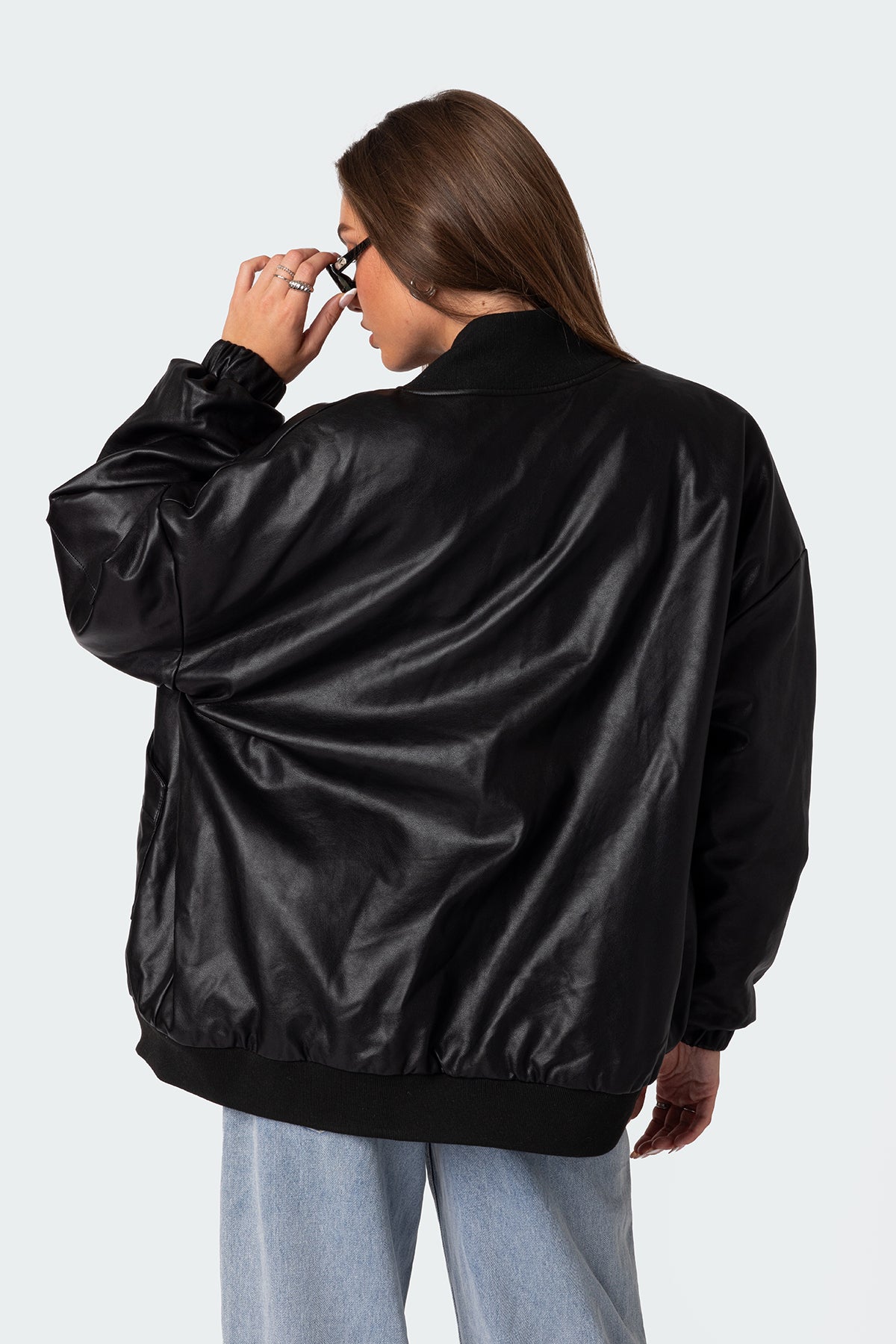 Faux Leather Oversized Bomber Jacket