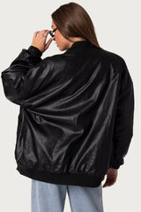 Faux Leather Oversized Bomber Jacket