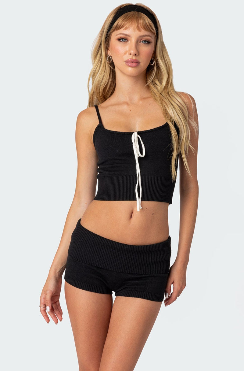 Don Tie Front Knit Tank Top