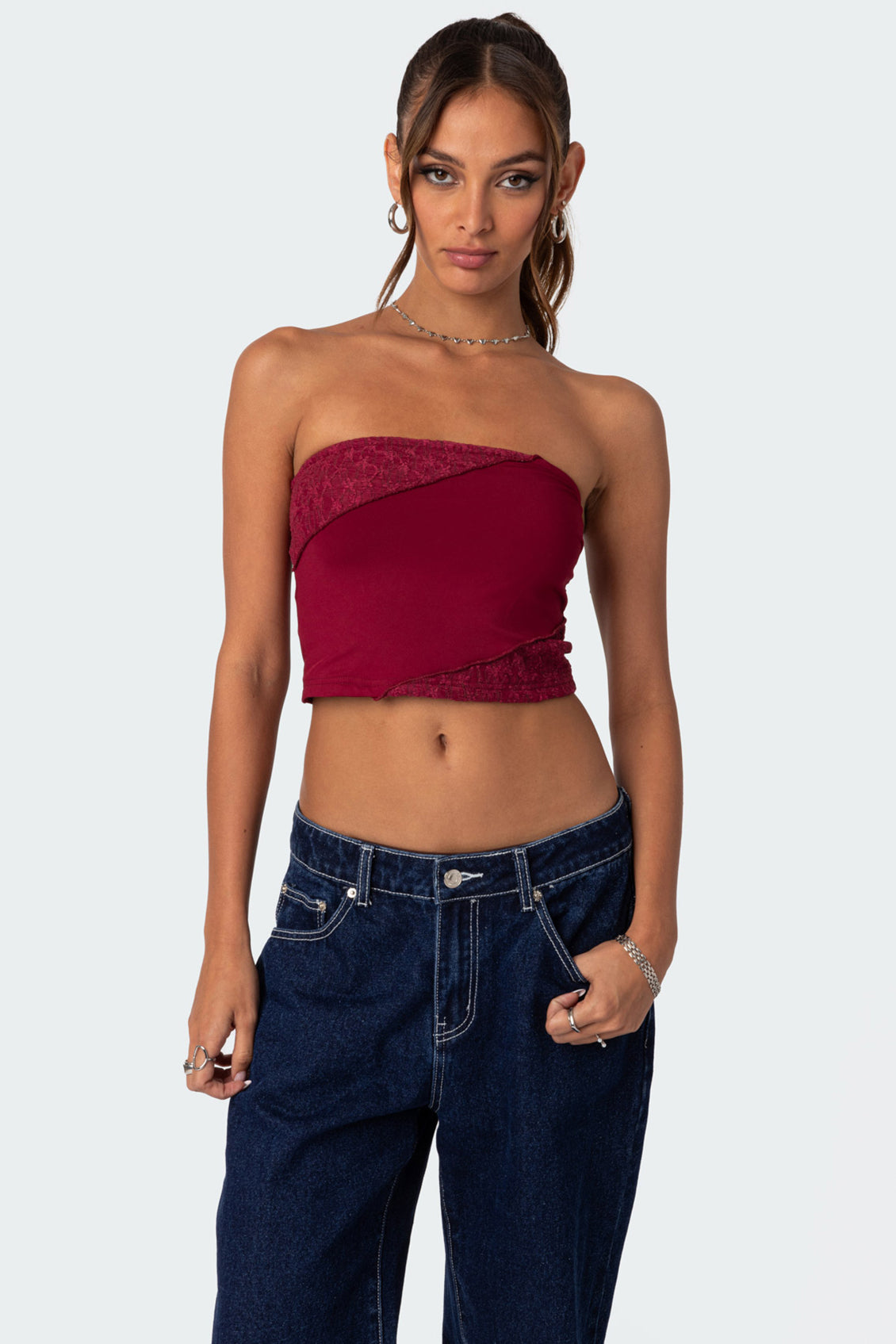 Lace Patchwork Tube Top