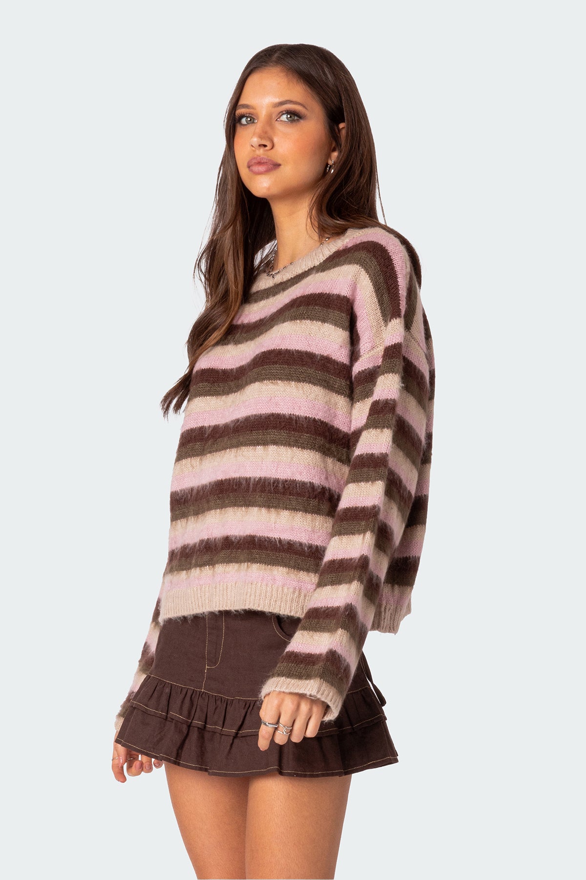 Oversized Fuzzy Striped Sweater