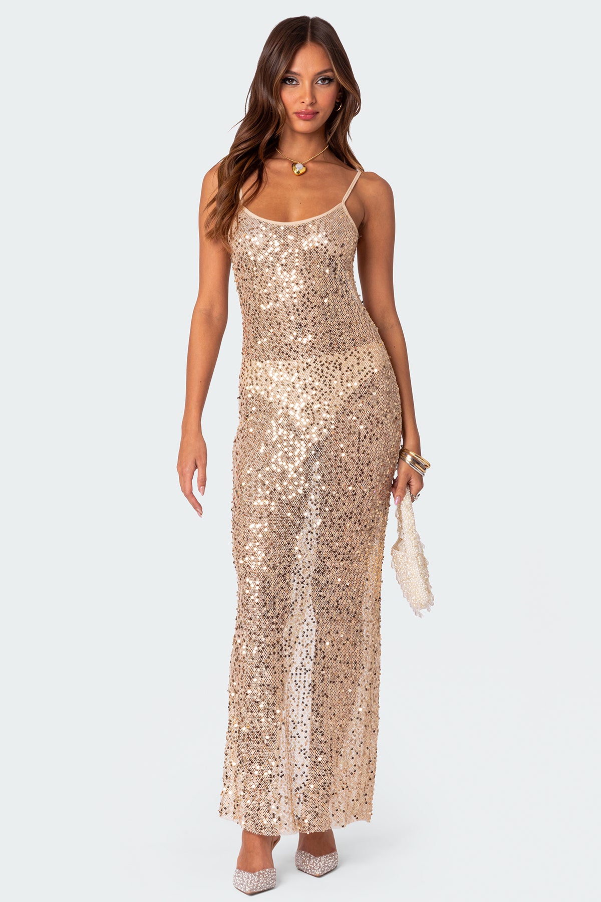 Sequin Sheer Mesh Maxi Dress