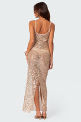 Sequin Sheer Mesh Maxi Dress