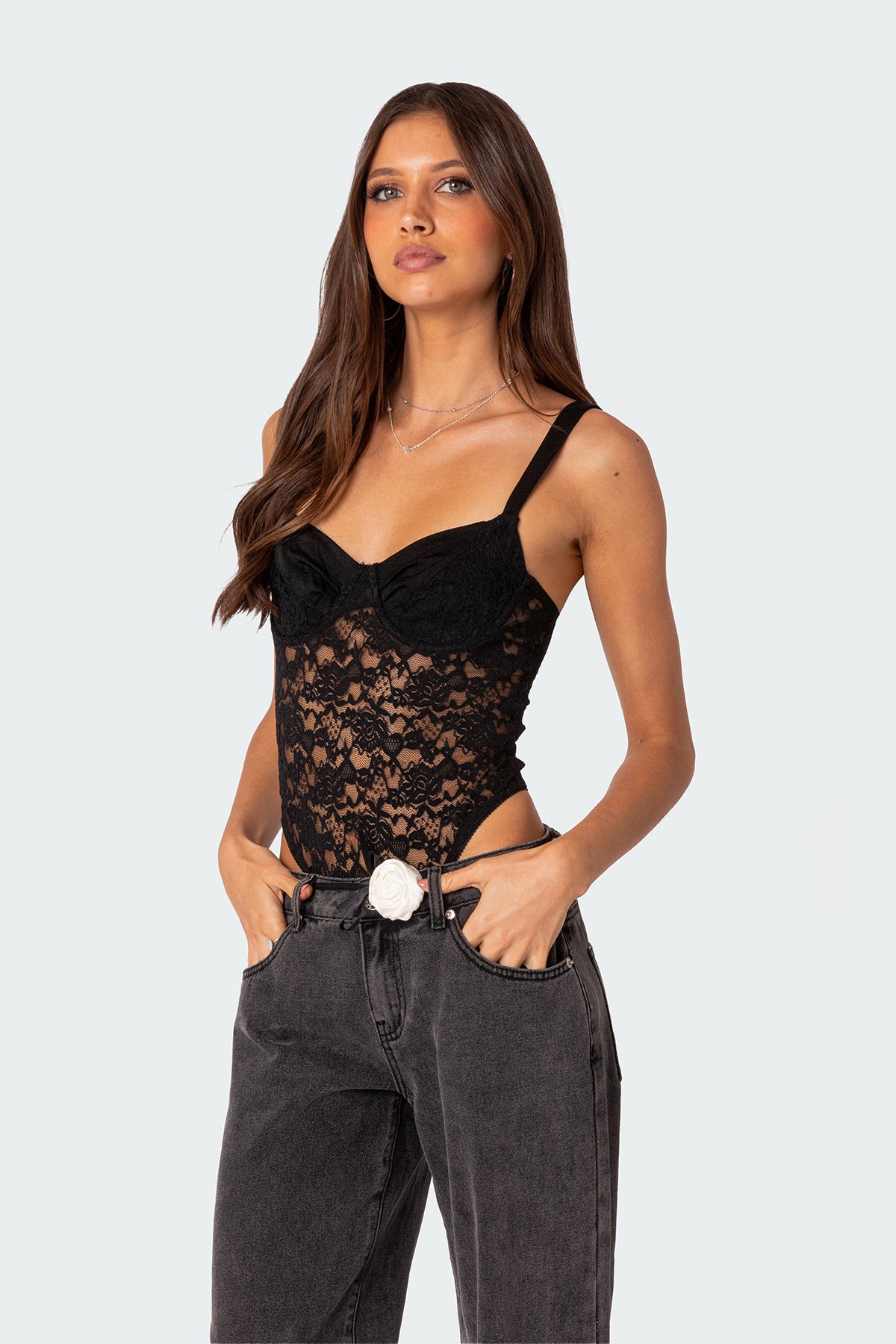 Lace & Satin Cupped Bodysuit