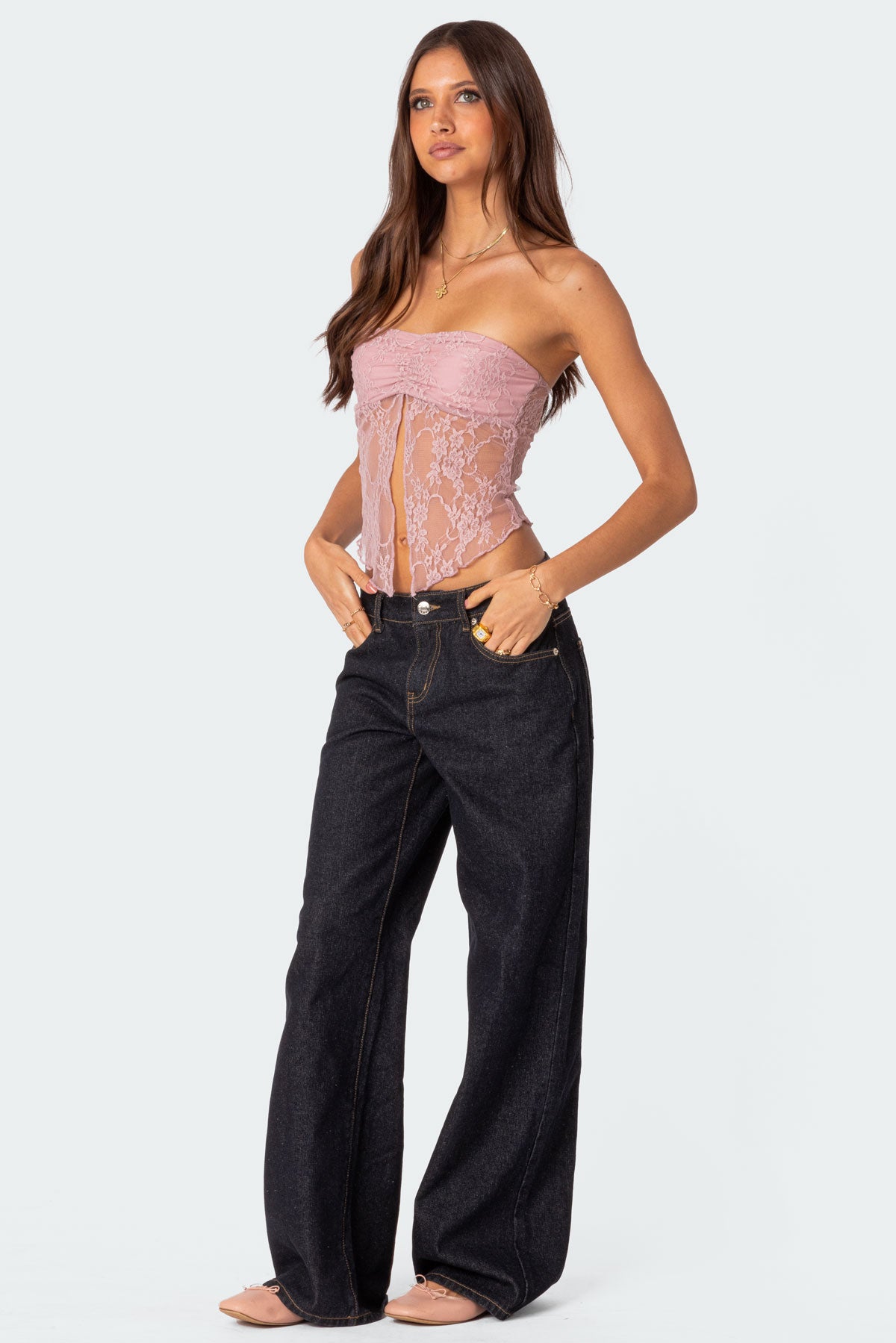 Twilight Sheer Lace Split Front Top