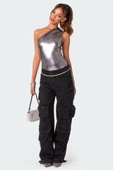 Feona Gathered Metallic Bodysuit