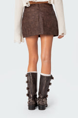 Euphoria Washed Faux Leather Mini Skirt