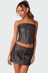 Ziva Faux Leather Lace Up Corset