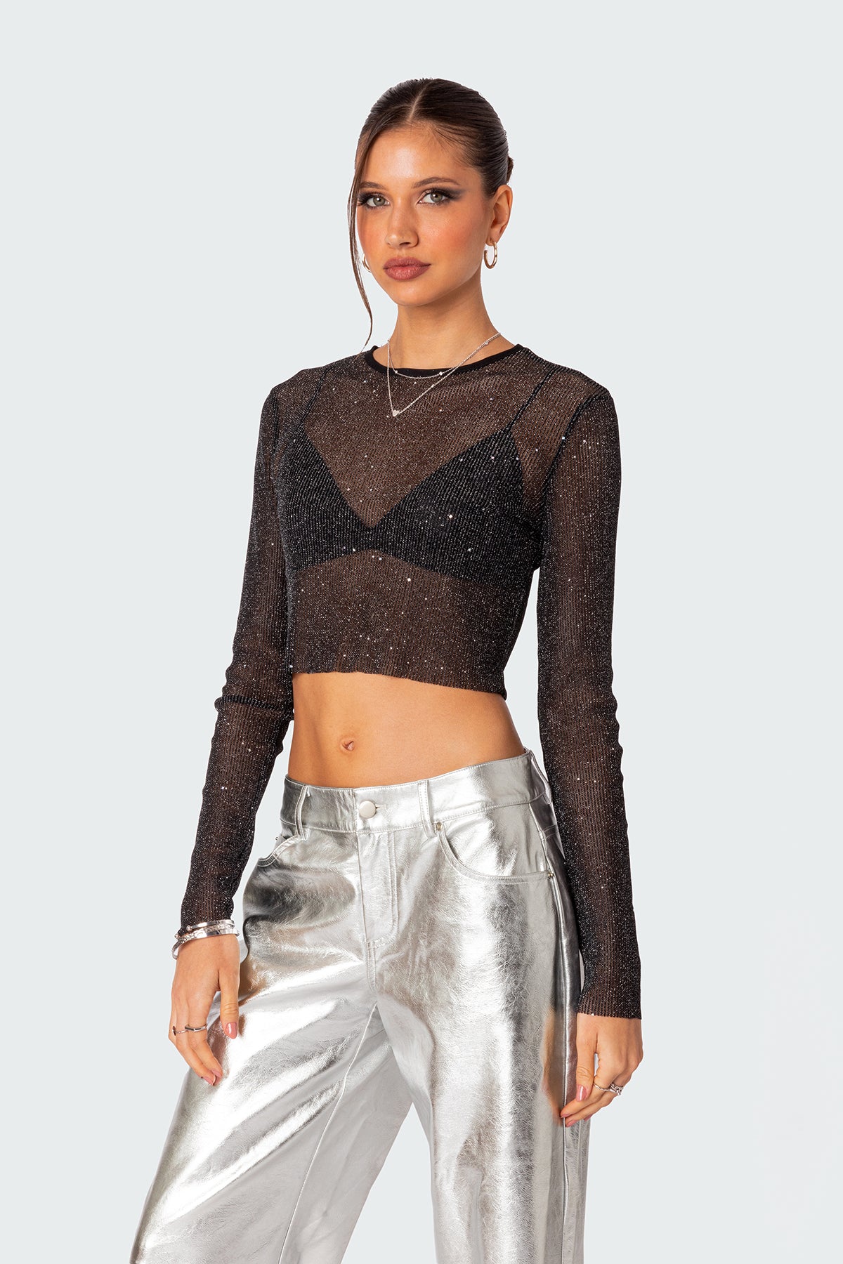 Marly Sheer Shimmer Sequin Top