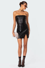 Moon Sign Faux Leather Mini Dress