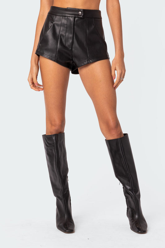 Ramona High Rise Faux Leather Micro Shorts