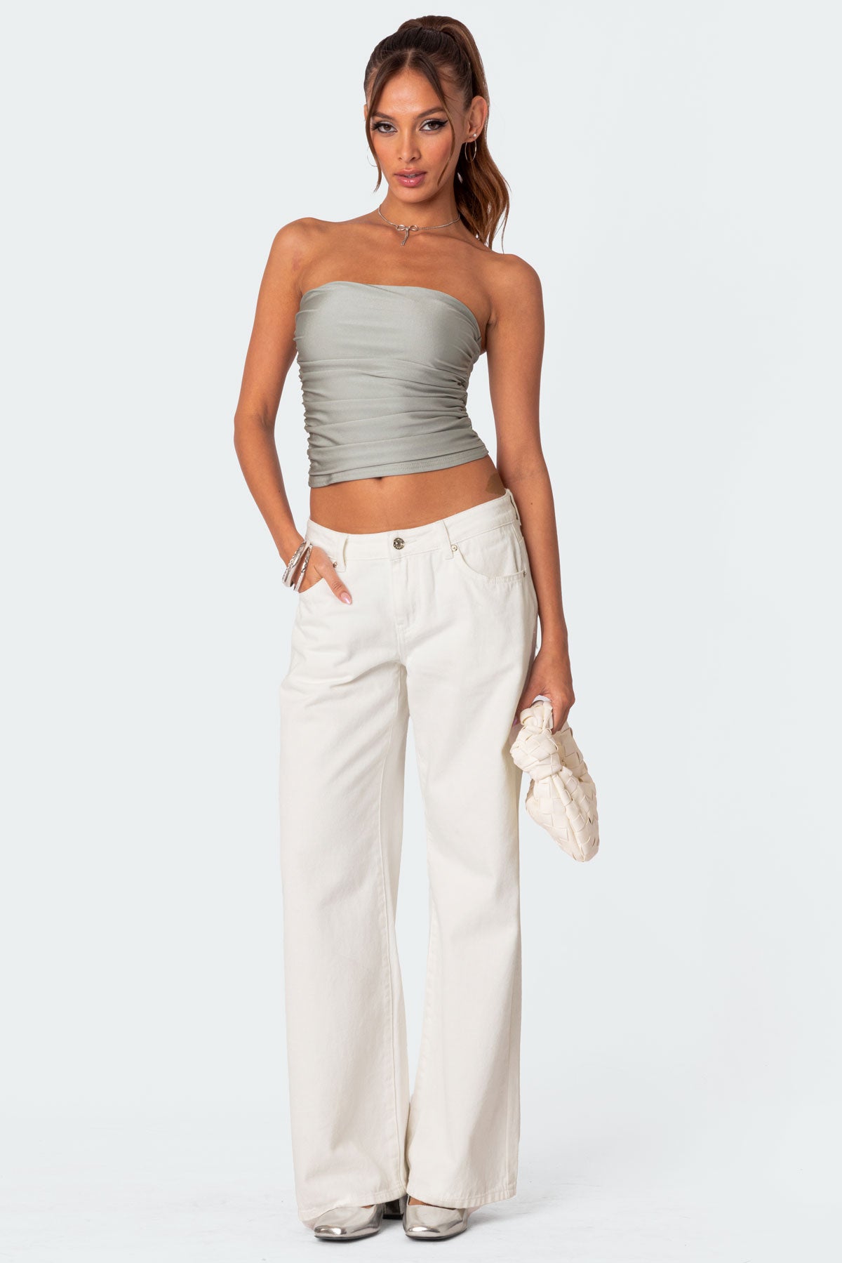 Maxeen Shiny Gathered Tube Top