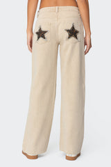 Leopard Star Low Rise Washed Jeans