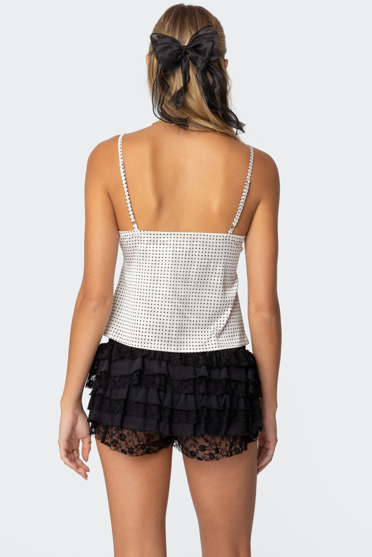 Polka Dot Satin Lace Trim Top