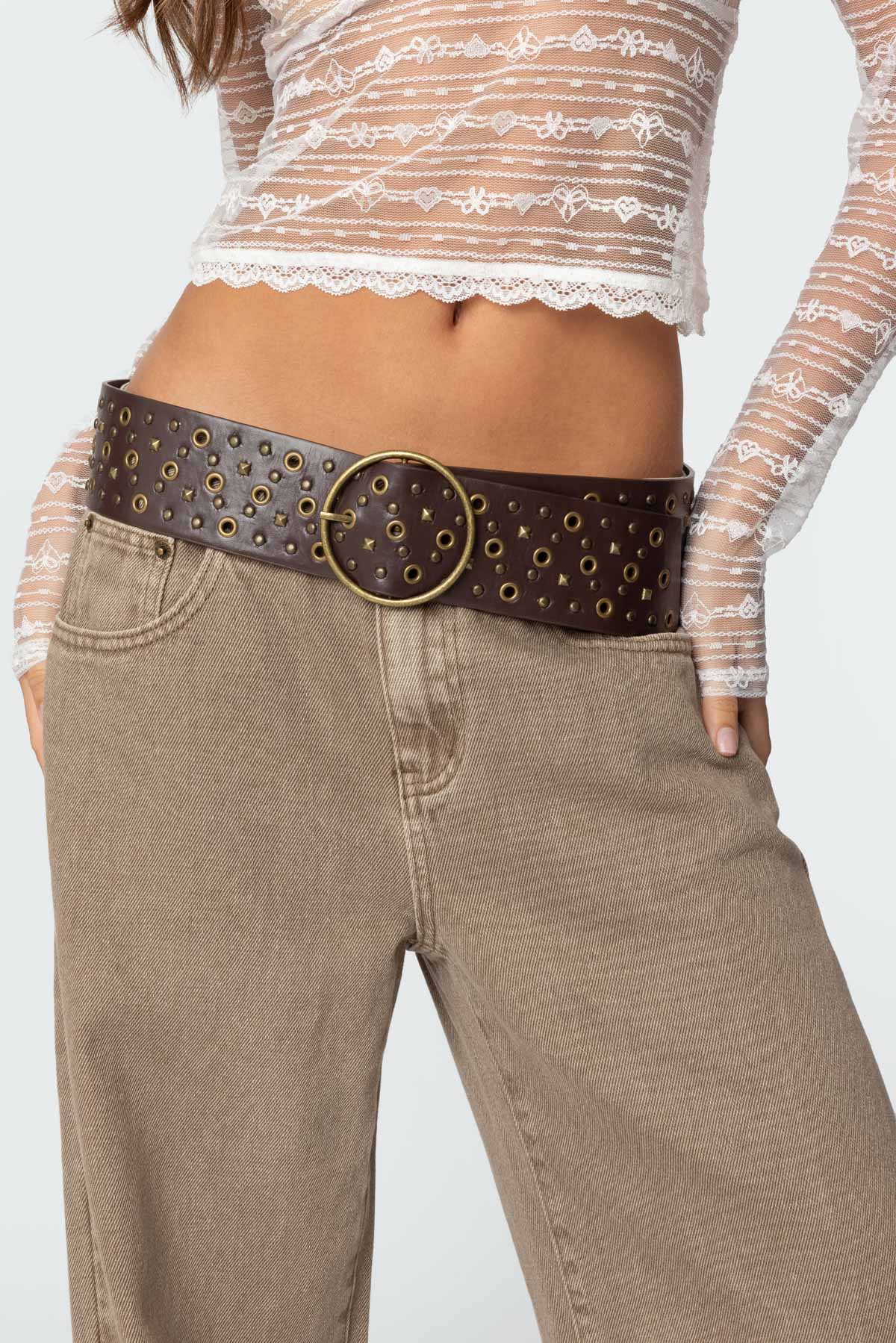 Stud & Grommet Faux Leather Belt