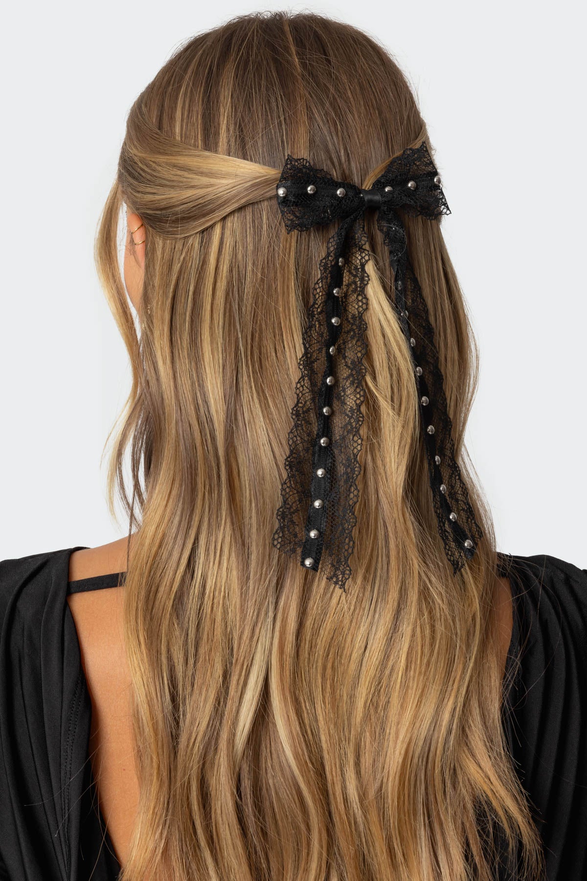 Studded Lace Bow Hair Clip