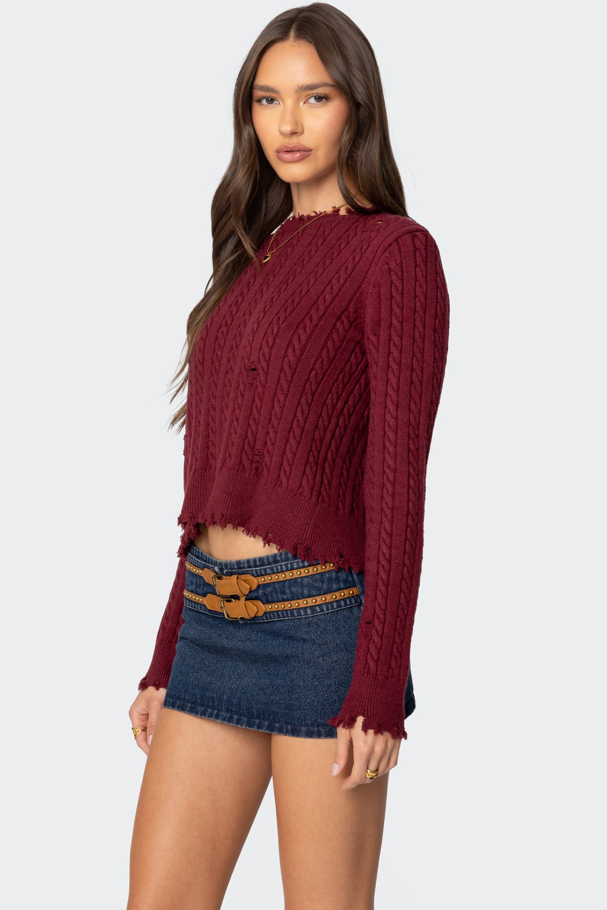 Split Open Back Cable Knit Sweater