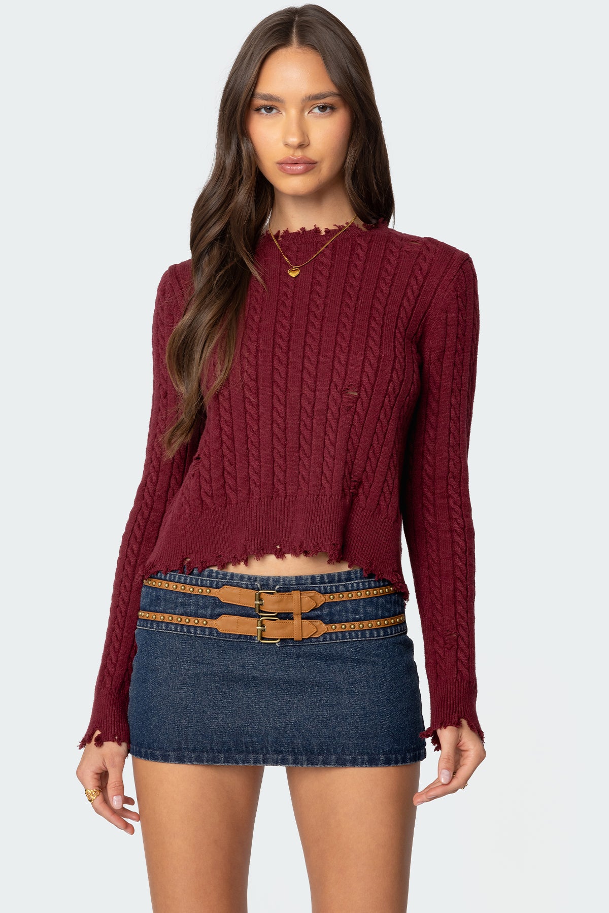 Split Open Back Cable Knit Sweater