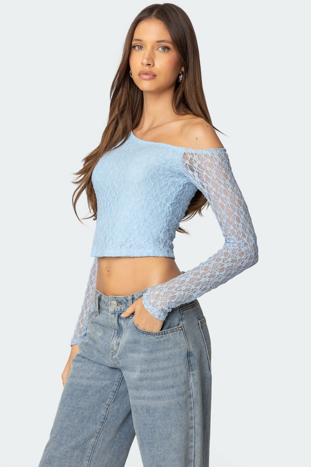 Fabia Asymmetric Textured Lace Top